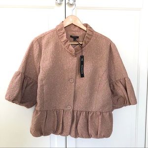 Samuel Dong  Half-Sleeve Bubble-Hem Peplum Jacket